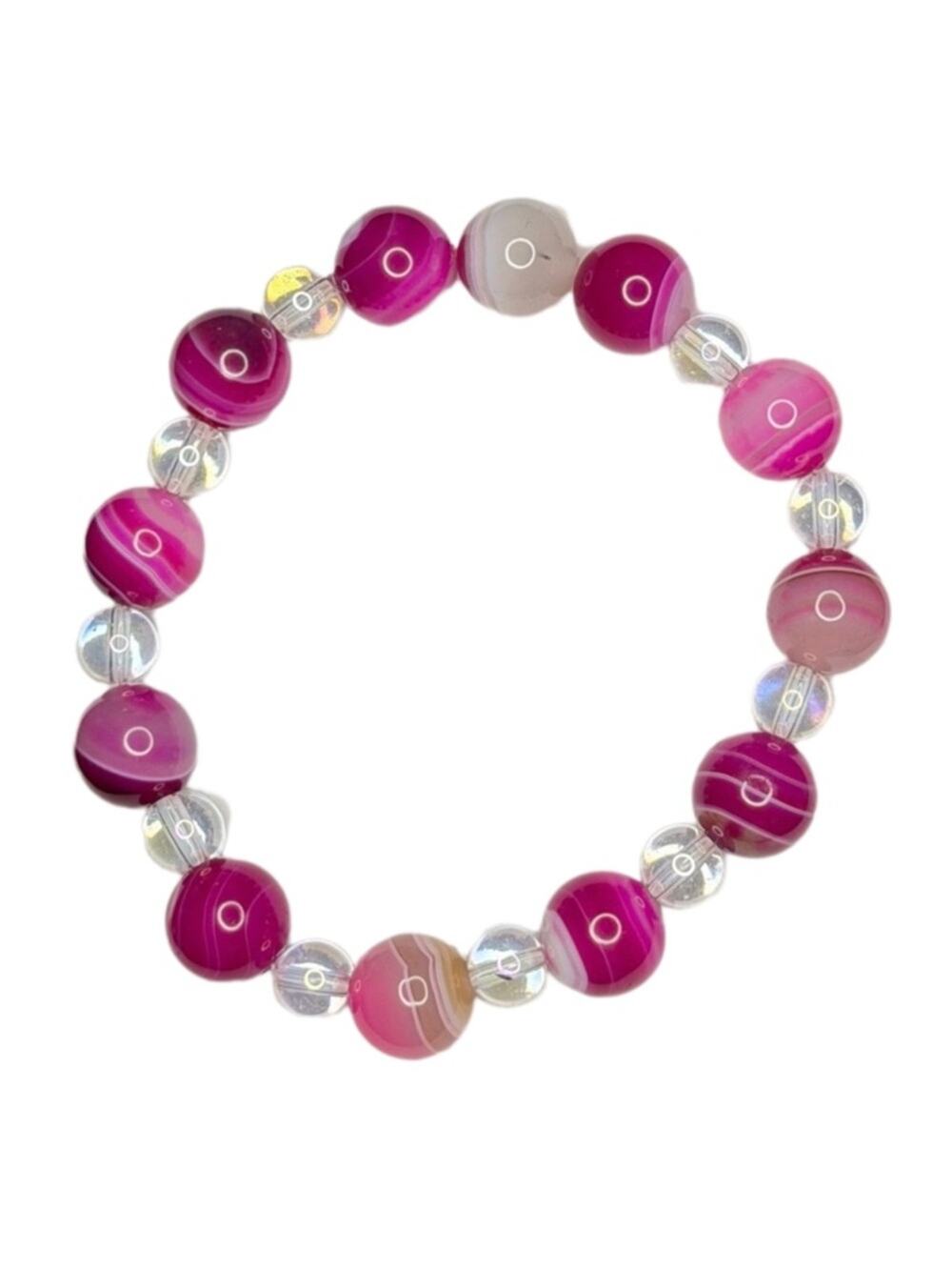 Agate bracelet stretch handmade with glass beads color enhance